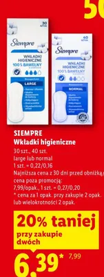 Wkładki higieniczne Siempre Large promocja w Lidl