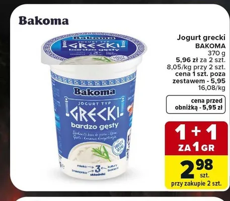 Jogurt grecki Bakoma promocja w Carrefour Market