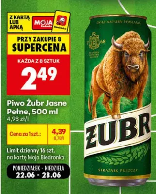 Piwo Żubr Jasne Pełne promocja w Biedronka