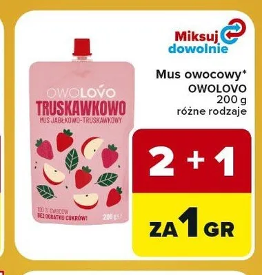 Mus owocowy Owolovo jabłkowo-truskawkowy promocja w Carrefour Express