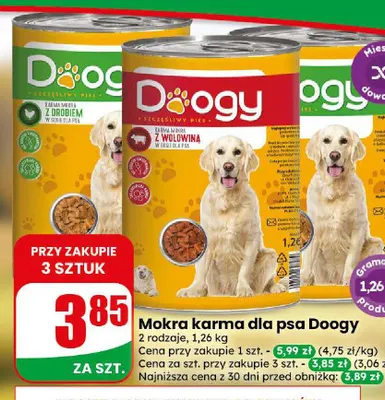 Mokra karma dla psa z wołowiną Doogy promocja w Dino