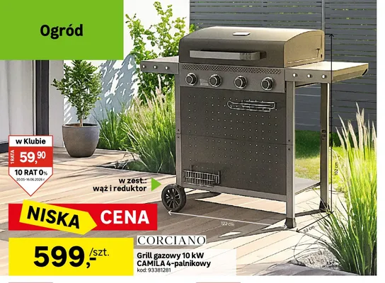 Grill gazowy CORCIANO 10kW CAMILA 4-palnikowy w zestawie wąż i reduktor promocja w Leroy Merlin