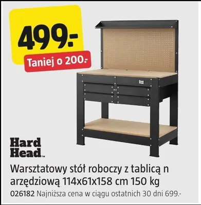 Warsztatowy stół roboczy z tablicą narzędziową Hard Head 114x61x158cm 150kg 026182 promocja w Jula