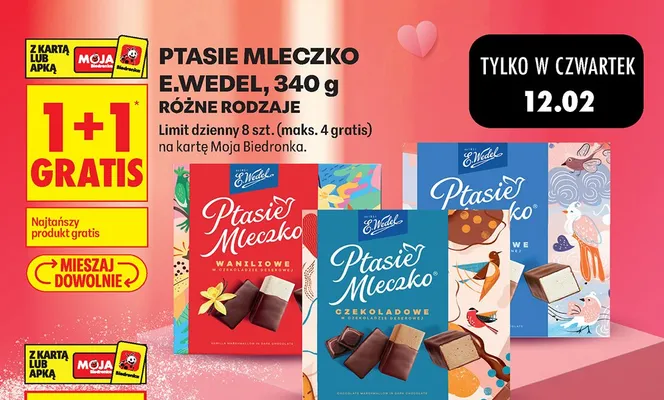Ptasie Mleczko różne rodzaje 1+1 gratis promocja w Biedronka