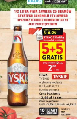 Piwo bezalkoholowe Tyskie 0,0% promocja w Intermarche