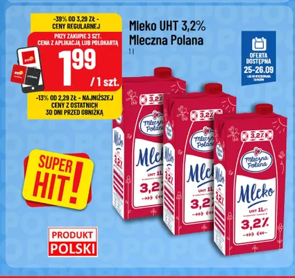 Mleko UHT Mleczna Polana 3,2% promocja w POLOmarket