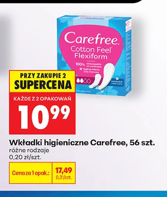 Wkładki higieniczne Carefree promocja w Biedronka