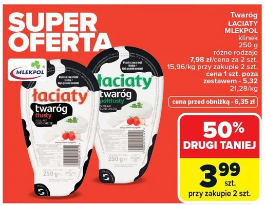 Twaróg łaciaty różne rodzaje promocja w Carrefour