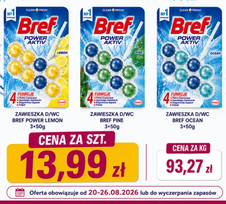 Zawieszka do WC Bref Power Aktiv Pine 3-pak 50 g promocja w emma MARKET