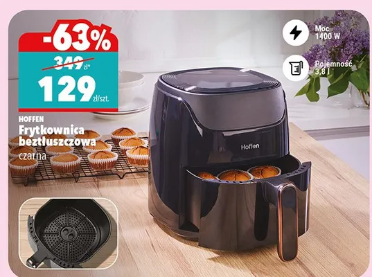 Frytkownica beztłuszczowa czarna Hoffen promocja w Biedronka Home