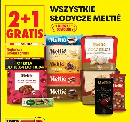 Wszystkie słodycze Meltié 2+1 GRATIS promocja w Biedronka