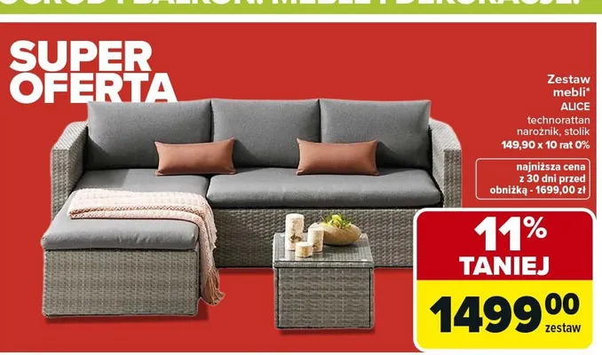 Zestaw mebli technorattan narożnik, stolik promocja w Carrefour