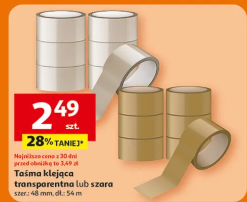 Taśma klejąca transparentna lub szara promocja w Auchan