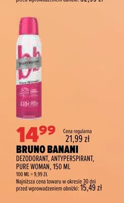 Dezodorant antyperspirant Pure Woman Bruno Banani promocja w Drogerie Natura