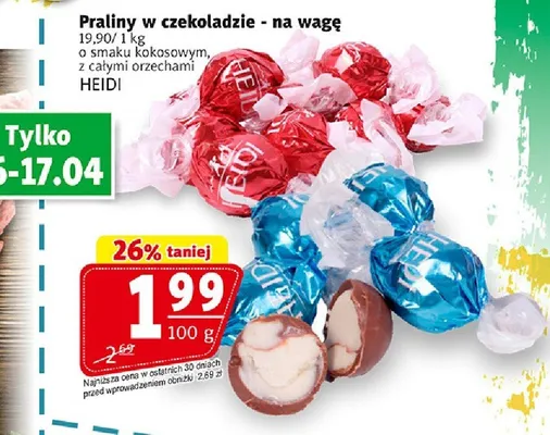 Praliny w czekoladzie - na wagę o smaku kokosowym, z całymi orzechami promocja w Prim Market