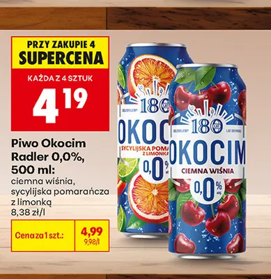 Piwo bezalkoholowe Okocim Radler sycylijska pomarańcza z limonką promocja w Biedronka