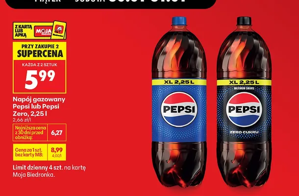 Napój gazowany Pepsi Zero 2,25l promocja w Biedronka