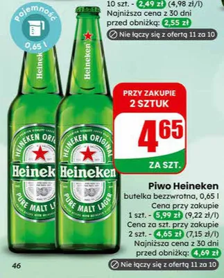 Piwo Heineken butelka bezwrotna promocja w Dino