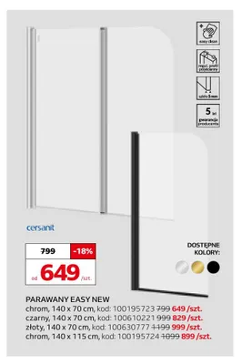 Parawan Easy New złoty 140x70 cm Cersanit promocja w Komfort