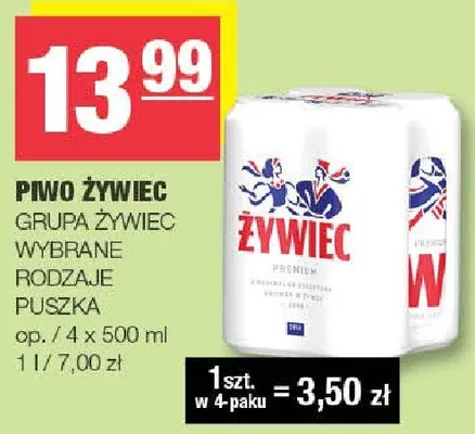 Piwo Żywiec Grupa Żywiec puszka 4-pak promocja w SPAR