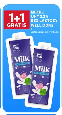 Mleko UHT bez laktozy Well Done 3,2% promocja w Stokrotka