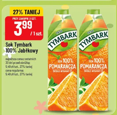 Sok Tymbark 100% Jabłkowy promocja w POLOmarket