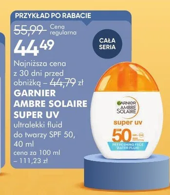 Ultralekki fluid do twarzy SPF 50 GARNIER AMBRE SOLAIRE SUPER UV 40ml promocja w Super-Pharm