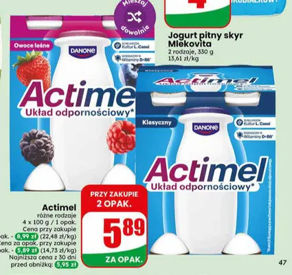 Napój jogurtowy Actimel Owoce leśne 4-pak promocja w Dino