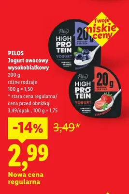 Jogurt owocowy wysokobiałkowy Pilos borówkowy promocja w Lidl