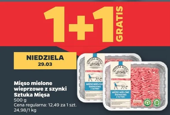 Mięso mielone wieprzowe z szynki, 500 g 1+1 GRATIS promocja w Netto
