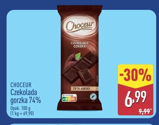 Czekolada gorzka 74% Choceur promocja w Aldi