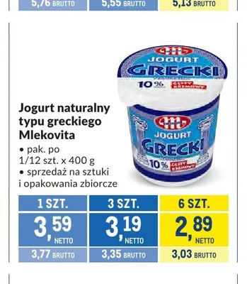 Jogurt naturalny typu greckiego Mlekovita promocja w Makro