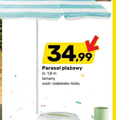Parasol plażowy śr. 1,8m łamany wzór niebiesko-biały promocja w Bricomarche