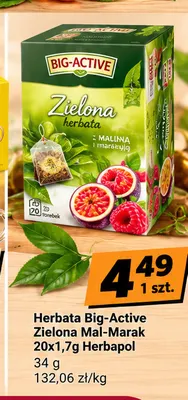 Herbata zielona malina i marakuja Big-Active promocja w emma MARKET