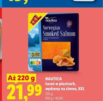 Łosoś w plastrach wędzony na zimno XXL Nautica promocja w Lidl