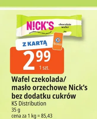 Wafel czekolada Nick's bez dodatku cukrów promocja w Leclerc