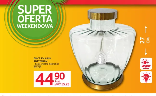 Znicz solarny Rotterdam 27 cm promocja w Selgros