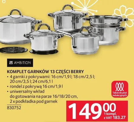 Komplet garnków 13 części Berry promocja w Selgros
