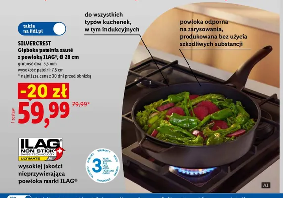 Głęboka patelnia sauté z powłoką Ilag Ø28 cm Silvercrest promocja w Lidl