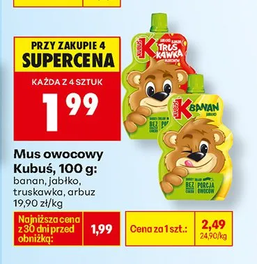 Mus owocowy banan, jabłko, truskawka, arbuz promocja w Biedronka
