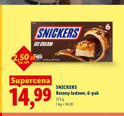Batony lodowe Snickers 6-pak promocja w Lidl