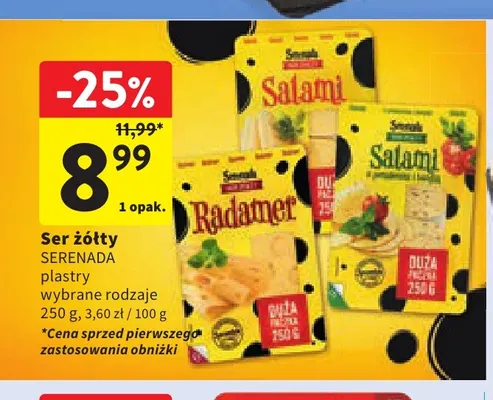Ser żółty w plastrach Salami Serenada promocja w Intermarche
