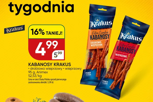 Kabanosy drobiowo-wieprzowe Krakus Extra Cienkie promocja w Chata Polska