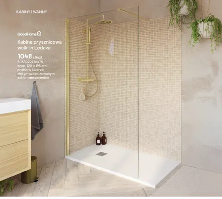 Kabina prysznicowa walk-in GoodHome Ledava złoty szczotkowany promocja w Castorama