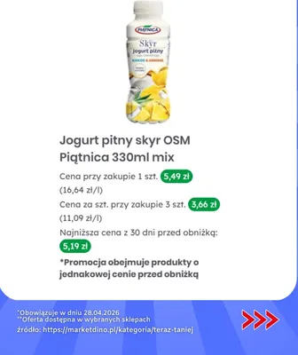 Jogurt pitny skyr OSM Piątnica mix promocja w Dino