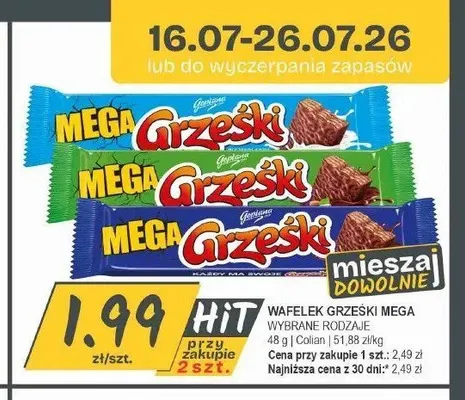 Wafelek Grześki Mega kakaowy w czekoladzie mlecznej promocja w Słoneczko