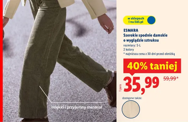 Szerokie spodnie damskie o wyglądzie sztruksu promocja w Lidl