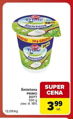 Śmietana Primo Zott 18% promocja w Carrefour Market
