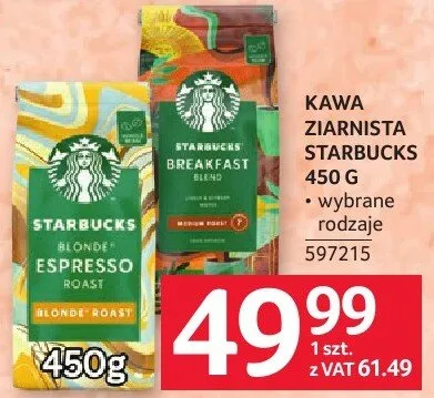Kawa ziarnista STARBUCKS 450 G promocja w Selgros