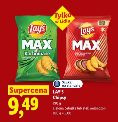 Chipsy karbowane Lay's MAX zielona cebulka promocja w Lidl